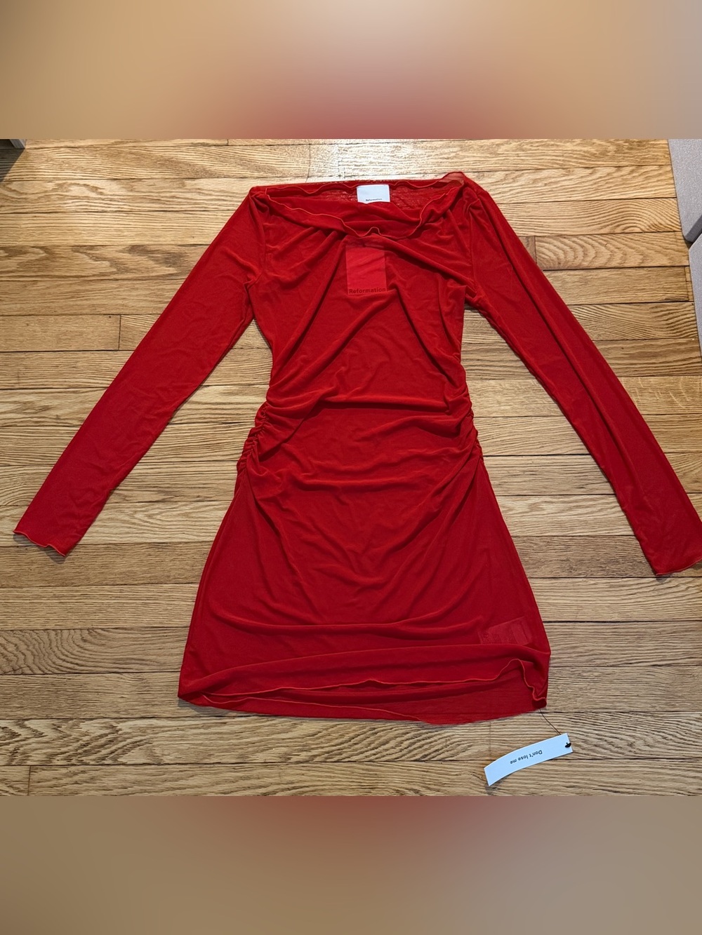 Reformation Reese Red Ruched Knit Mini Dress M NWT